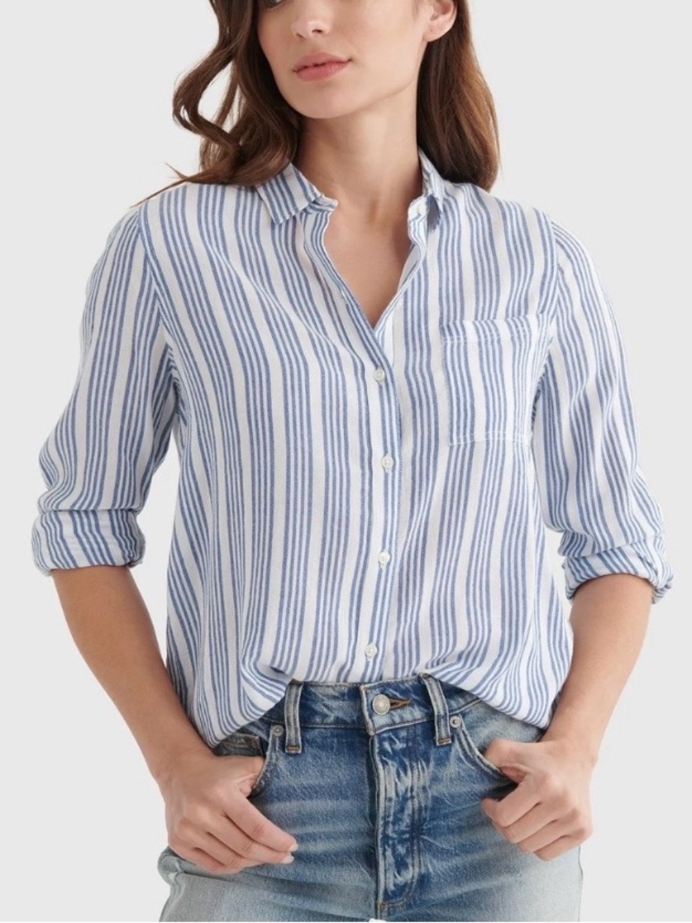 Lucky Brand Blue and White Striped Button-Down Shirt